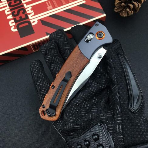 HUAAO Everyday Carry Foldable Knife with 3.7’’ D2 Steel Blade Wood Handle, EDC Manual Open Folding Pocket Knife with Thumb Stud, Belt Clip for Camping in Kuwait