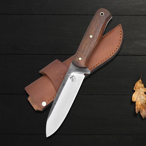 Knives Ranch 10" Bushcraft Knife - Full Tang - 59 Hardness - High Carbon Stainless Steel 440C - Genuine Leather Sheath - Horizontal/Vertical Carry - Burlap Micarta Handle (Camper Pro 3091-SS) in Kuwait