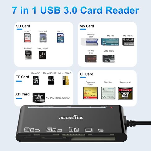 USB C Memory Card Reader, 7-in-1 SD TF CF XD MS Card Reader 5Gbps in Kuwait