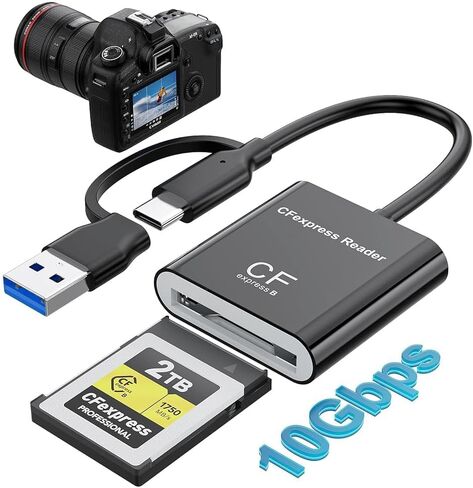 CFexpress Type B Card Reader, USB 3.2 Gen 2 10Gbps, 2-in-1 USB-C & USB-A CFexpress Adapter for iPhone 17/16/15, MacBook, Android, Windows, Linux, Tablets, Cameras (Not for XQD Cards) in Kuwait