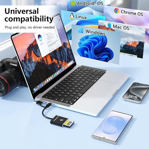 CFexpress Type B Card Reader, USB 3.2 Gen 2 10Gbps, 2-in-1 USB-C & USB-A CFexpress Adapter for iPhone 17/16/15, MacBook, Android, Windows, Linux, Tablets, Cameras (Not for XQD Cards) in Kuwait