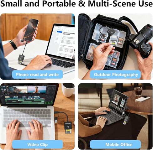 CFexpress Type B Card Reader, USB 3.2 Gen 2 10Gbps, 2-in-1 USB-C & USB-A CFexpress Adapter for iPhone 17/16/15, MacBook, Android, Windows, Linux, Tablets, Cameras (Not for XQD Cards) in Kuwait