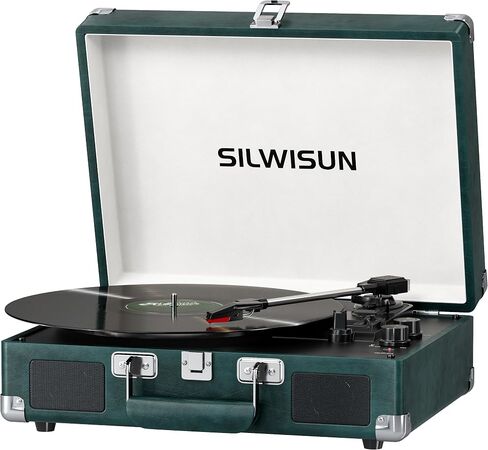 Vinyl Record Player with Speakers Vintage Bluetooth Turntable, Battery Powered 3-Speed Vinyl Player, Retro Suitcase Phonograph, Portable Lp Player RCA Out AUX in Headphone Jack in Saudi Arabia