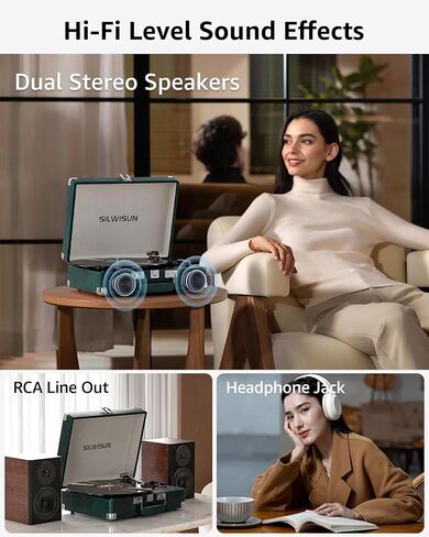 Vinyl Record Player with Speakers Vintage Bluetooth Turntable, Battery Powered 3-Speed Vinyl Player, Retro Suitcase Phonograph, Portable Lp Player RCA Out AUX in Headphone Jack in Saudi Arabia