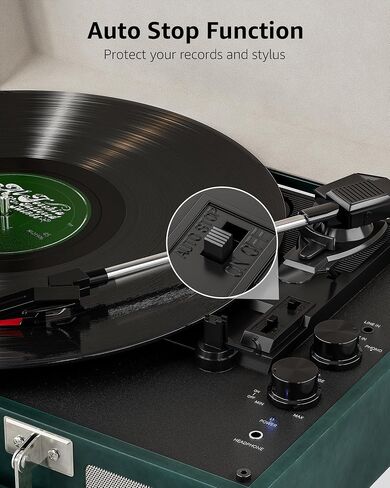 Vinyl Record Player with Speakers Vintage Bluetooth Turntable, Battery Powered 3-Speed Vinyl Player, Retro Suitcase Phonograph, Portable Lp Player RCA Out AUX in Headphone Jack in Saudi Arabia