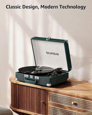 Vinyl Record Player with Speakers Vintage Bluetooth Turntable, Battery Powered 3-Speed Vinyl Player, Retro Suitcase Phonograph, Portable Lp Player RCA Out AUX in Headphone Jack in Saudi Arabia