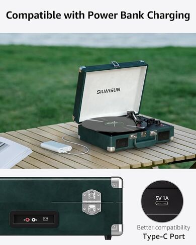 Vinyl Record Player with Speakers Vintage Bluetooth Turntable, Battery Powered 3-Speed Vinyl Player, Retro Suitcase Phonograph, Portable Lp Player RCA Out AUX in Headphone Jack in Saudi Arabia