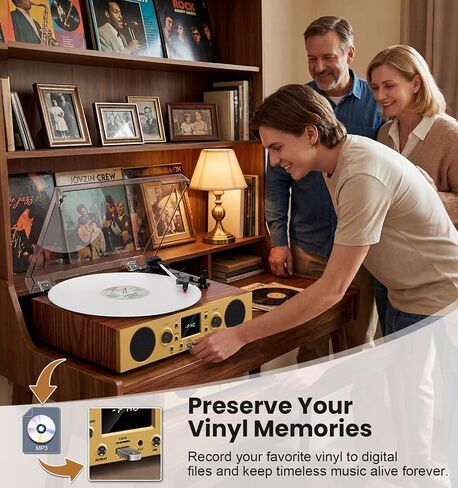 Vintage Walnut Bluetooth Record Player, 3-Speed Turntable in Saudi Arabia