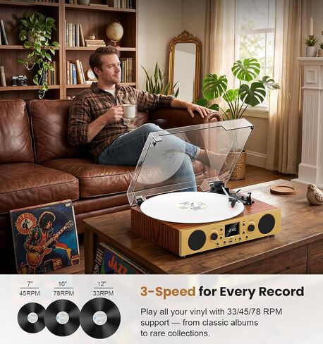 Vintage Walnut Bluetooth Record Player, 3-Speed Turntable in Saudi Arabia