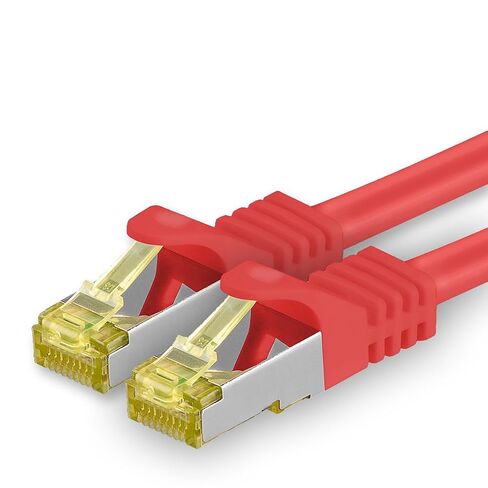 1aTTack.de Cat.7 Patch Cable Set S/FTP (PiMF) Ethernet LAN Network Cables 10 Gigabit/s High Speed 600 MHz with Locking Protection Halogen-Free (LSZH) red - 1 Piece 1 5m in Kuwait