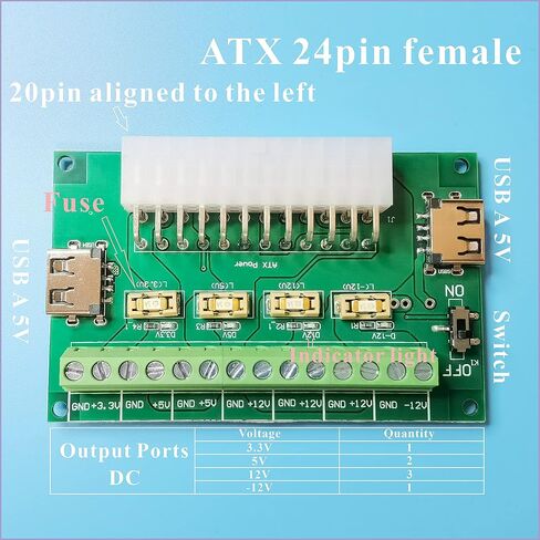 PSU ATX Breakout Board Benchtop 12V 5V 3.3V DIY Power Splitter with Fuses in Kuwait