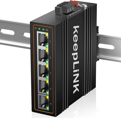 5-Port Industrial Ethernet Switch, Unmanaged 10/100Mbps DIN-Rail Network Switch, IP40, Operating Temperature Range of -30°C– 75°C (-22°F – 167°F) in Kuwait