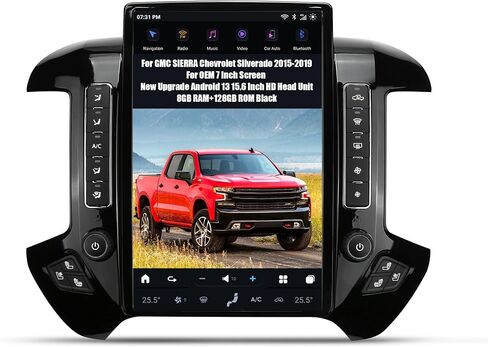 Upgrade AuCar 15.6 Inch Android 13 Car Radio for GMC Sierra Chevrolet Silverado 2015-2019 Head Unit (Only OEM 7" Screen) Wireless Carplay GPS Navigation Multimedia Player (Piano Black) in Kuwait