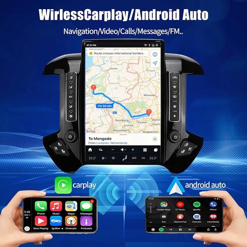 Upgrade AuCar 15.6 Inch Android 13 Car Radio for GMC Sierra Chevrolet Silverado 2015-2019 Head Unit (Only OEM 7" Screen) Wireless Carplay GPS Navigation Multimedia Player (Piano Black) in Kuwait
