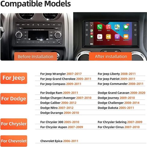 2+32G Car Stereo with CarPlay Android Auto Fit for Jeep Wrangler 2007-2017, 7inch car Radio for Dodge Ram 2009-2012 Chrysler 300 2005-2010 with Bluetooth Backup Camera in Kuwait