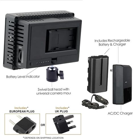 100W Rechargeable LED Video Light Compatible with Canon EOS 5D Mark II – 160 LED Panel, Dimmable 5600K–3200K, 900 Lux, Battery & Rapid Charger Included – Lightweight On-Camera Lighting Kit in Kuwait