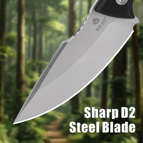REAT Fixed Blade Knife with Kydex Sheath, 3.5" D2 Steel Blade with Full Tang Design,Ergonomic G10 Handle,EDC Sharp Hunting Knife for Camping,Survival,Bushcraft,Hiking,Gifts for Men,Women in Kuwait