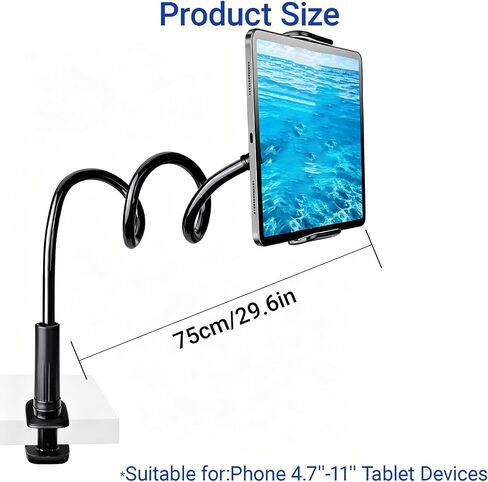 Tablet Kindle Holder Stand 30in Flexible Long Arm Clamp Mount Adjustable for Bed Reading Sofa Desk Fits Phone 4.7''-11'' Tablet Devices in Kuwait