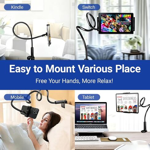 Tablet Kindle Holder Stand 30in Flexible Long Arm Clamp Mount Adjustable for Bed Reading Sofa Desk Fits Phone 4.7''-11'' Tablet Devices in Kuwait
