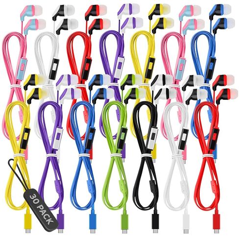 30-Pack USB C Wired Earbuds with Mic, Type C In-Ear Headphones w/ Noise Cancelling & Volume Control, Compatible with iPhone 16/15 Pro, iPad Pro, Galaxy S23/S22/S21/S20, Note 10/20, Kindle Fire Max 11 in Kuwait