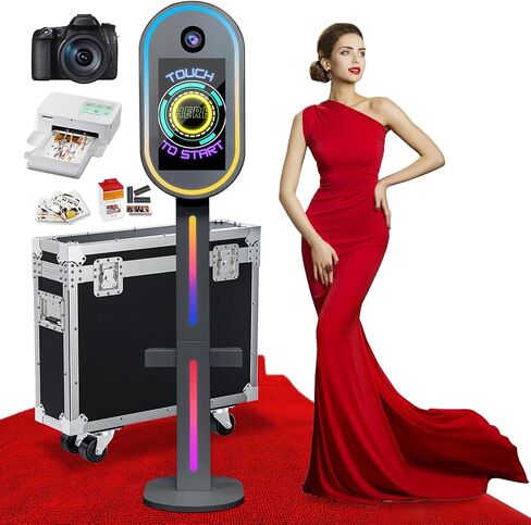 Mirror Photo Booth with Camera and Printer, DSLR Photo Booth Built-in Mini PC with 15.6" Touch Screen, App Remote Music Sync RGB Lights, Flight Case, Instant Print and Share for Parties Events (White) in Saudi Arabia