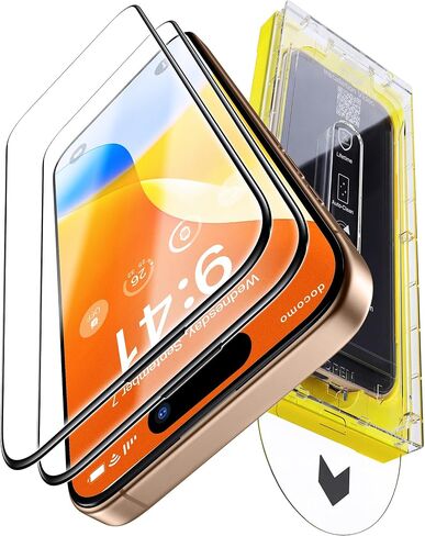 Carbon-Fiber Reinforced for iPhone 16 Pro Max Screen Protector 6.9 Inch, 13FT Drop-Tested 9H+ Tempered Glass with Integrated Shock-Absorbing Edge, Auto-Alignment Tray, HD Clear, Bubble-Free, 2 Pack in Kuwait