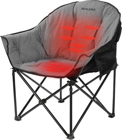 REALEAD Heated Camping Chair - Fully Thick Padded - Heated Chairs for Outdoor Sport with Back and Seat Heating - Heated Outdoor Chair for Adults - Battery NOT Included in Saudi Arabia