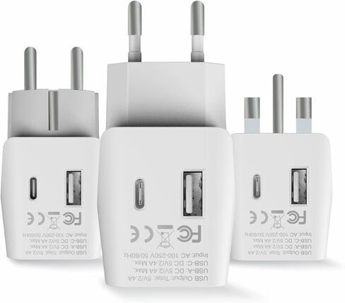 Ceptics Switzerland Travel Adapter Plug with Dual USB + Usa Input - Type J - Ultra Compact - Safe Grounded for Laptops, Cell Phones, Chargers, Camera and More (CTU-11A ) in Kuwait