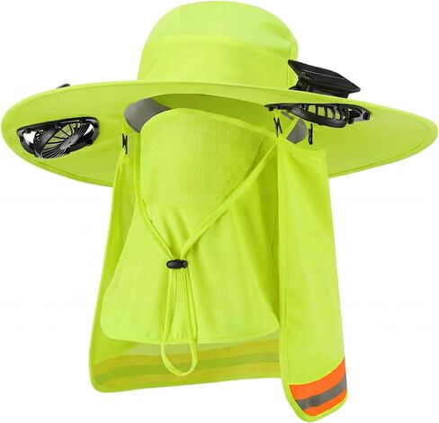 Sun Hat with Fan for Women Men Wide Brim Fishing Solar Hat with Face Cover Neck Flap Reflective with Dual Power in Saudi Arabia