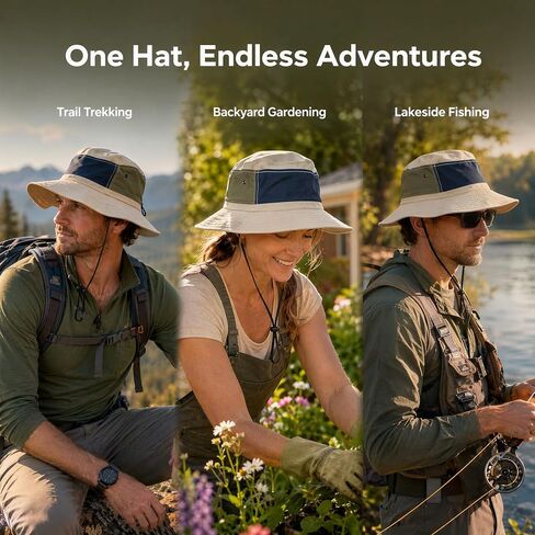 Unisex Waterproof Bucket Hat with Chin Strap UPF 50+ Two-Tone Quick Dry Safari Hat, Packable Sun Hat & Fishing Hats for Men Women Creamy White in Saudi Arabia