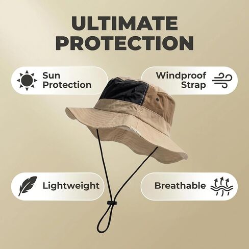 Unisex Waterproof Bucket Hat with Chin Strap UPF 50+ Two-Tone Quick Dry Safari Hat, Packable Sun Hat & Fishing Hats for Men Women Creamy White in Saudi Arabia