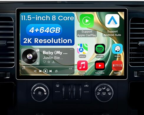 11.5 Inch 8 Core 4GB+64GB Car Radio Stereo for Chevy Silverado 2007-2013 GMC Sierra Yukon, 2K Touchscreen Android 13 Head Unit with Wireless CarPlay & Android Auto, AHD Backup Camera, AM/FM Radio in Kuwait