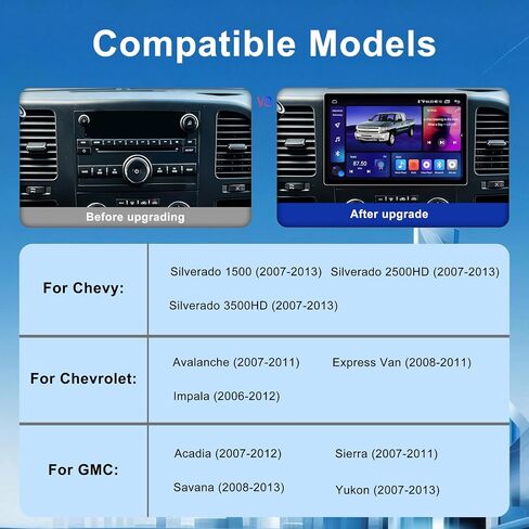11.5 Inch 8 Core 4GB+64GB Car Radio Stereo for Chevy Silverado 2007-2013 GMC Sierra Yukon, 2K Touchscreen Android 13 Head Unit with Wireless CarPlay & Android Auto, AHD Backup Camera, AM/FM Radio in Kuwait