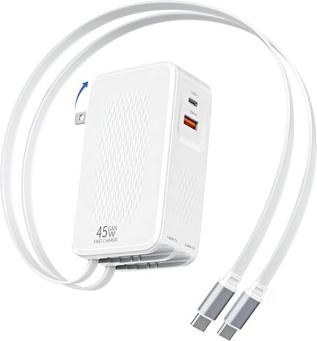 45W Retractable Wall Charger Fast Charging, 4 in 1 Retractable iPhone Charger Wall Plug Fast Charging Foldable Block with Dual USB C Cable, Multiport Charging for iPhone 17 Pro Max/16/15,iPad Pro/Air in Kuwait