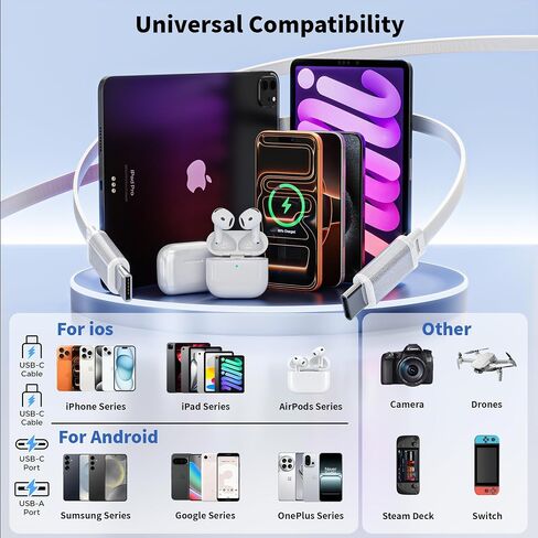 45W Retractable Wall Charger Fast Charging, 4 in 1 Retractable iPhone Charger Wall Plug Fast Charging Foldable Block with Dual USB C Cable, Multiport Charging for iPhone 17 Pro Max/16/15,iPad Pro/Air in Kuwait