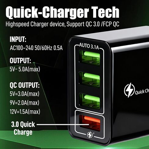 Magvolt Pro Phone Charger,Magvolt Chargers,4-Port Chargers,Multi-Protection System,Travel Fast Charging for Smart Phones,Tablets,Devices with Multiple Ports,Wall Charge for Travel & Home(Black+White) in Kuwait