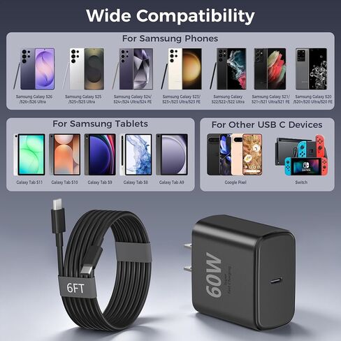 60W Samsung Charger, 2Pack Super Fast Type C Android Phone Charger USBC 6FT in Kuwait