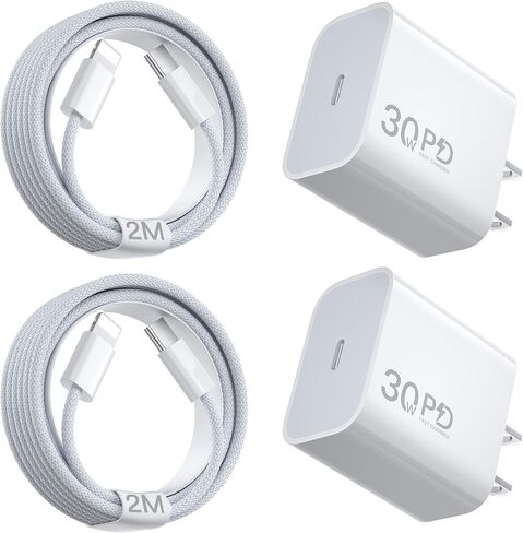 30W i Phone 14 13 12 11 Charger, 6.6FT Long Fast Charging Lightning Cable with USB C iPhone Chargers Type C Wall Charger Block for iPhone 14/14 Pro Max/13/12/11/XS/Max/XR/X/SE in Kuwait