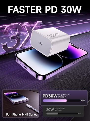30W i Phone 14 13 12 11 Charger, 6.6FT Long Fast Charging Lightning Cable with USB C iPhone Chargers Type C Wall Charger Block for iPhone 14/14 Pro Max/13/12/11/XS/Max/XR/X/SE in Kuwait