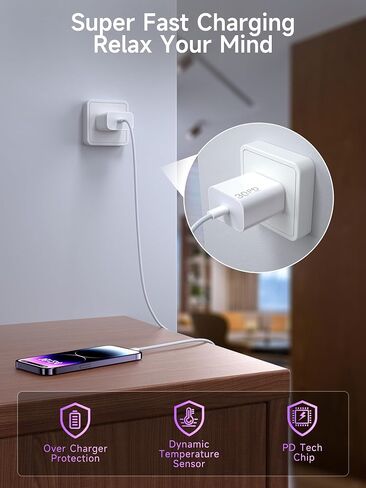 30W i Phone 14 13 12 11 Charger, 6.6FT Long Fast Charging Lightning Cable with USB C iPhone Chargers Type C Wall Charger Block for iPhone 14/14 Pro Max/13/12/11/XS/Max/XR/X/SE in Kuwait