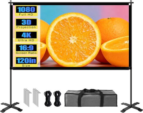 120 inch Outdoor Projector Screen with Stand, Portable Projector Screen with Carry Bag, 4K Anti Light Glare Movie Projection Screen for World Cup Indoor Room Home Theate in Saudi Arabia