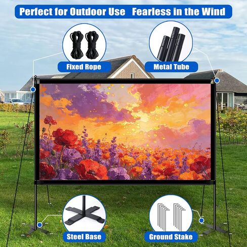 120 inch Outdoor Projector Screen with Stand, Portable Projector Screen with Carry Bag, 4K Anti Light Glare Movie Projection Screen for World Cup Indoor Room Home Theate in Saudi Arabia