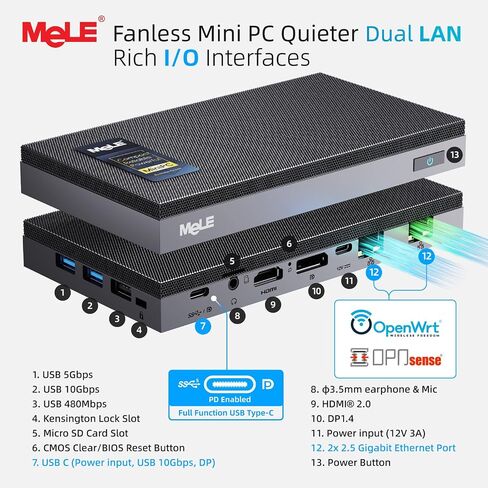 MeLE QuieterDL Dual LAN Fanless Mini PC, N150 16GB 512GB Mini Computers in Kuwait