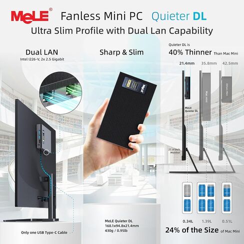 MeLE QuieterDL Dual LAN Fanless Mini PC, N150 16GB 512GB Mini Computers in Kuwait