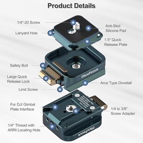 MINIFOCUS Universal Camera Quick Release Plate Kit for Camera Tripod Mount, Arca Swiss Plate with 1/4" Screw, Quick Setup w/ 1/4" to 3/8" Threaded Hole Gimbles Sliders Tripod Adapter in Kuwait