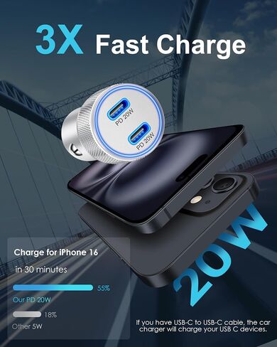 iPhone 17/17Pro Max Car Charger Fast Charging,40W Cigarette Lighter Adapter in Kuwait