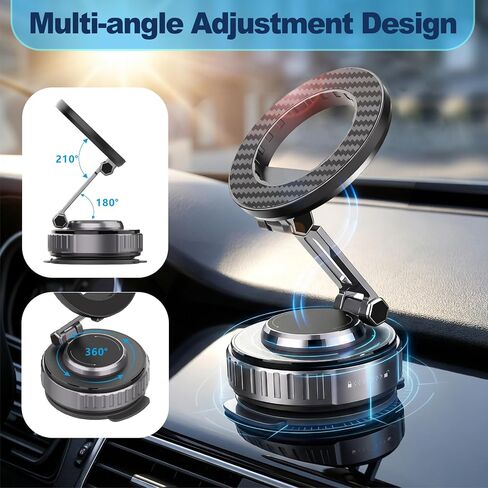 JOUJBAIL Upgraded Car Phone Holder for Magsafe [108LBS Ultra Suction] 360° Adjustable Vacuum Magnetic Phone Holder, Foldable Cell Phone Mount for iPhone 12-17 Series & Android, Great Gifts in Kuwait