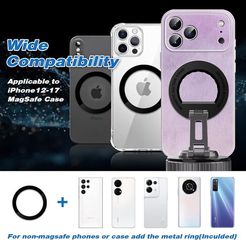 JOUJBAIL Upgraded Car Phone Holder for Magsafe [108LBS Ultra Suction] 360° Adjustable Vacuum Magnetic Phone Holder, Foldable Cell Phone Mount for iPhone 12-17 Series & Android, Great Gifts in Kuwait