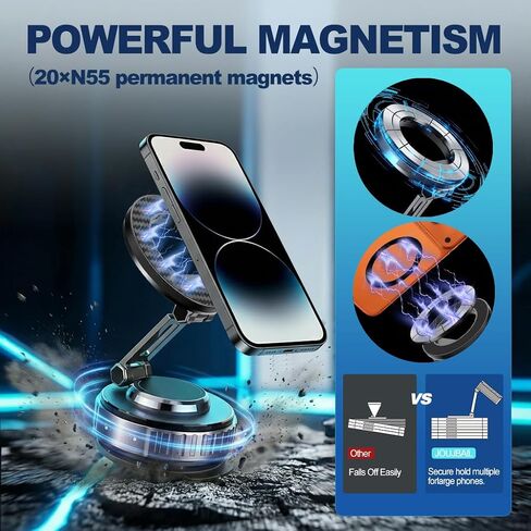 JOUJBAIL Upgraded Car Phone Holder for Magsafe [108LBS Ultra Suction] 360° Adjustable Vacuum Magnetic Phone Holder, Foldable Cell Phone Mount for iPhone 12-17 Series & Android, Great Gifts in Kuwait