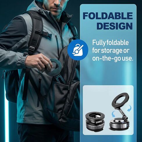 JOUJBAIL Upgraded Car Phone Holder for Magsafe [108LBS Ultra Suction] 360° Adjustable Vacuum Magnetic Phone Holder, Foldable Cell Phone Mount for iPhone 12-17 Series & Android, Great Gifts in Kuwait